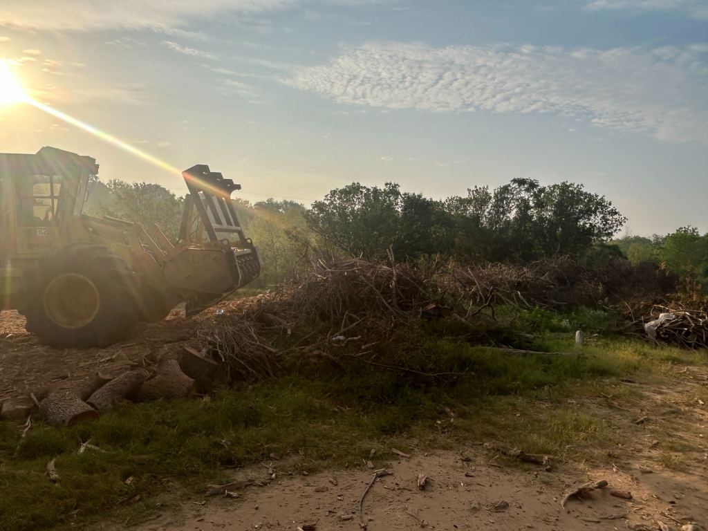 Debris piles before grinding near Seguin TX