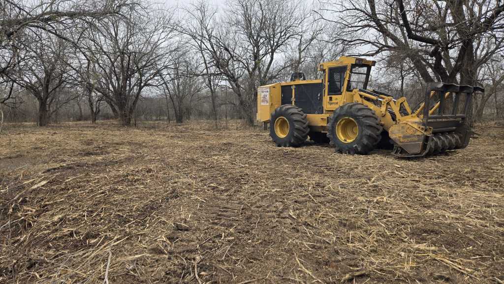 Mulcher clearing brush and small trees near Fort Worth TX