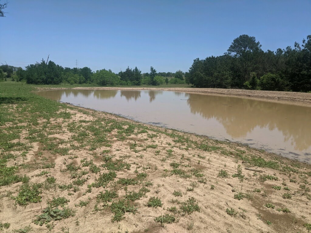 Pond construction machines on site in Elgin Texas