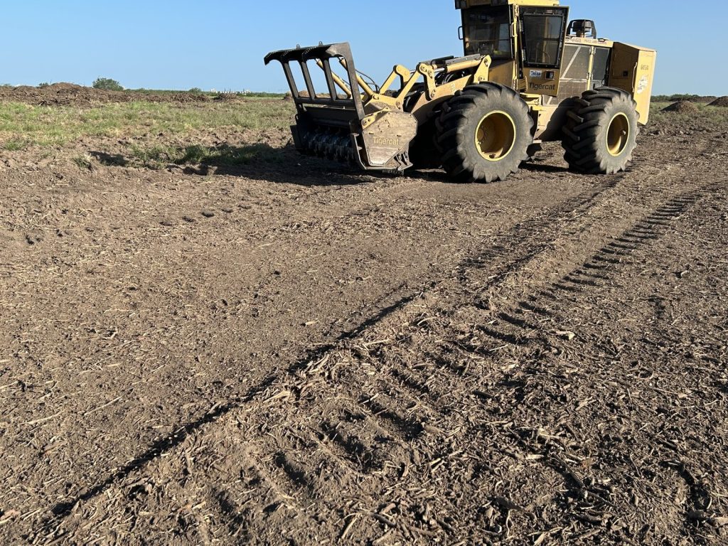 Fine mulch finish across the cleared Cattleman Solar farm site in Rosebud Texas